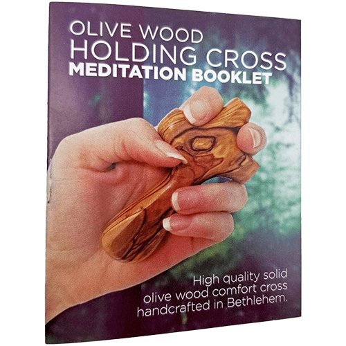 Clinging Healing Comfort Cross, Large, Certified Olive Wood from Israel booklet