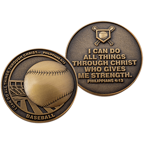 Front and back of  Baseball Team Antique Gold Plated Challenge Coin