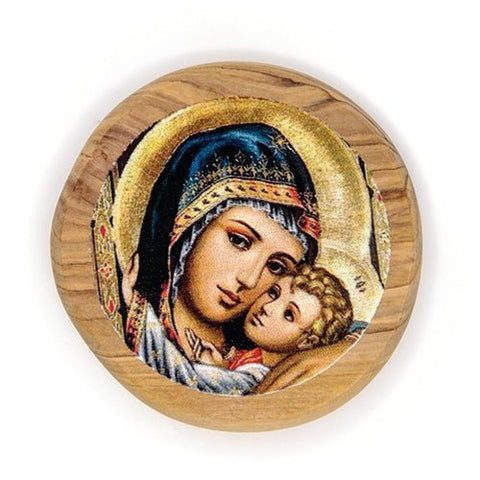 Madonna & Child Olive Wood Icon Magnet