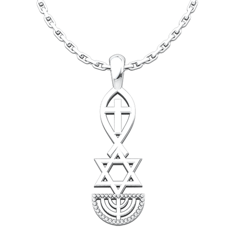 Jesus Fish, Star of David, & Menorah, Gold Plated Messianic Necklace –  Logos Trading Post