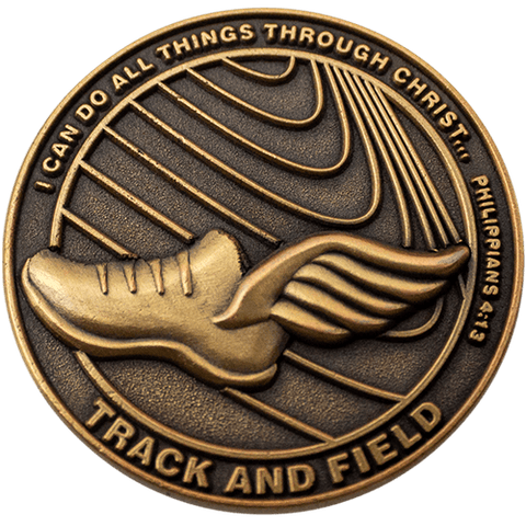 Track Team Antique Gold Plated Sports Coin - Philippians 4:13