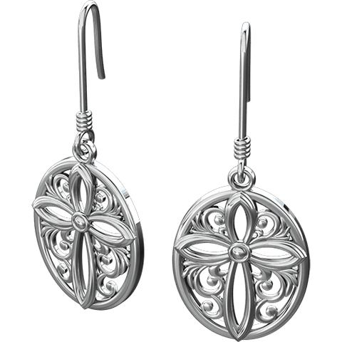 Logos Jewelry - Encircled Cross, Sterling Silver Earrings
