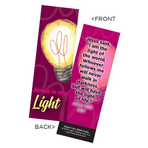 Children's Christian Bookmark, Jesus is My Light, John 8:12 - Pack of 25
