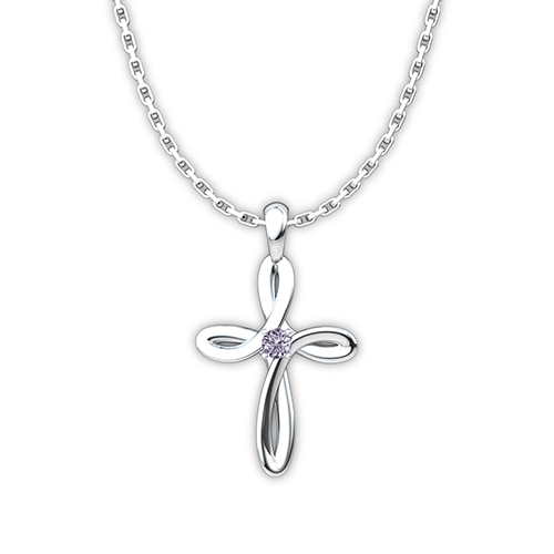 June Alexandrite Birthstone Swirl Cross Sterling Silver Pendant Necklace - With 18" Sterling Silver Chain