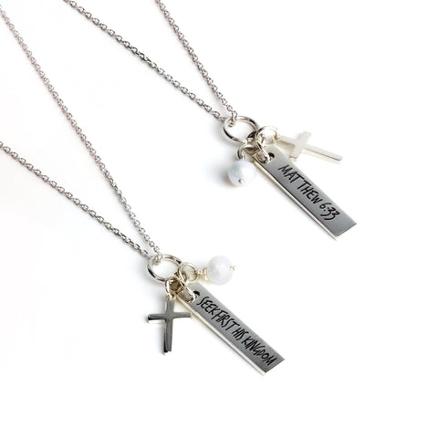 Seek First His Kingdom, Sterling Silver Scripture Cross Necklace