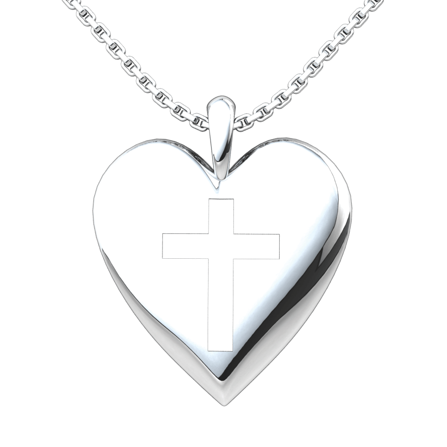 Simple Heart Cross Sterling Silver Pendant