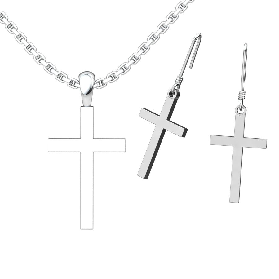 Simple Cross Set: Sterling Silver Pendant and Earrings