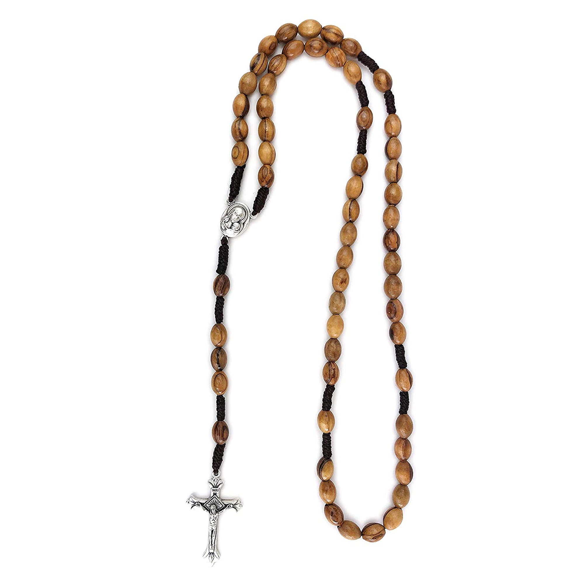 Olive Wood Rope Rosary Virgin Mary and Baby Jesus