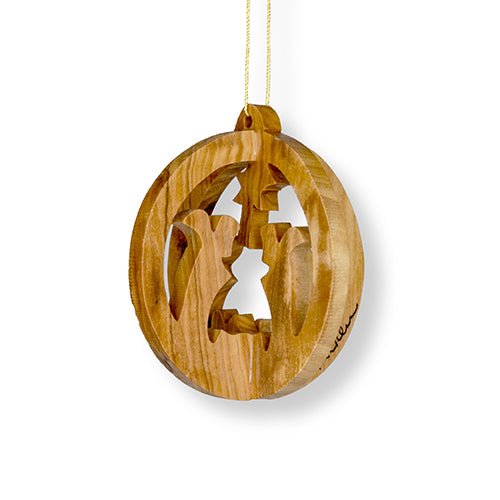Holy Family Bulb Nativity, 3D Olive Wood Christmas Ornament