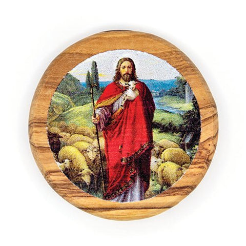 Jesus the Good Shepherd Olive Wood Icon Magnet