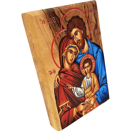 Holy Family Olive Wood Color Icon side view