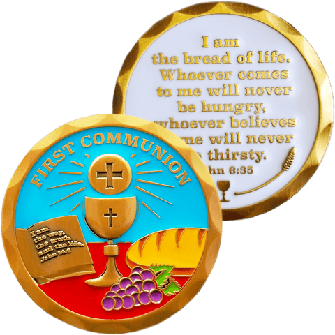 Gold Plated Christian Challenge Coin, First Communion, "I Am the Way, the Truth, and the Life" - John 14:6 - Logos Trading Post, Christian Gift