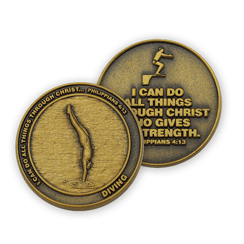 front and back of Christian diving challenge coin