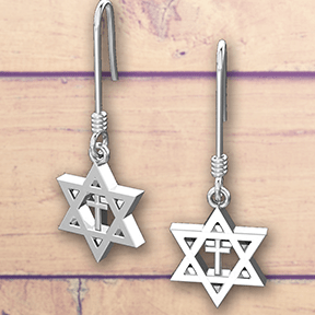 Messianic - Star of David with Cross, Sterling Silver Earrings