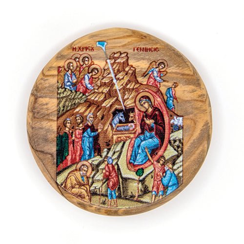 Nativity Scene (Byzantine) Olive Wood Icon Magnet