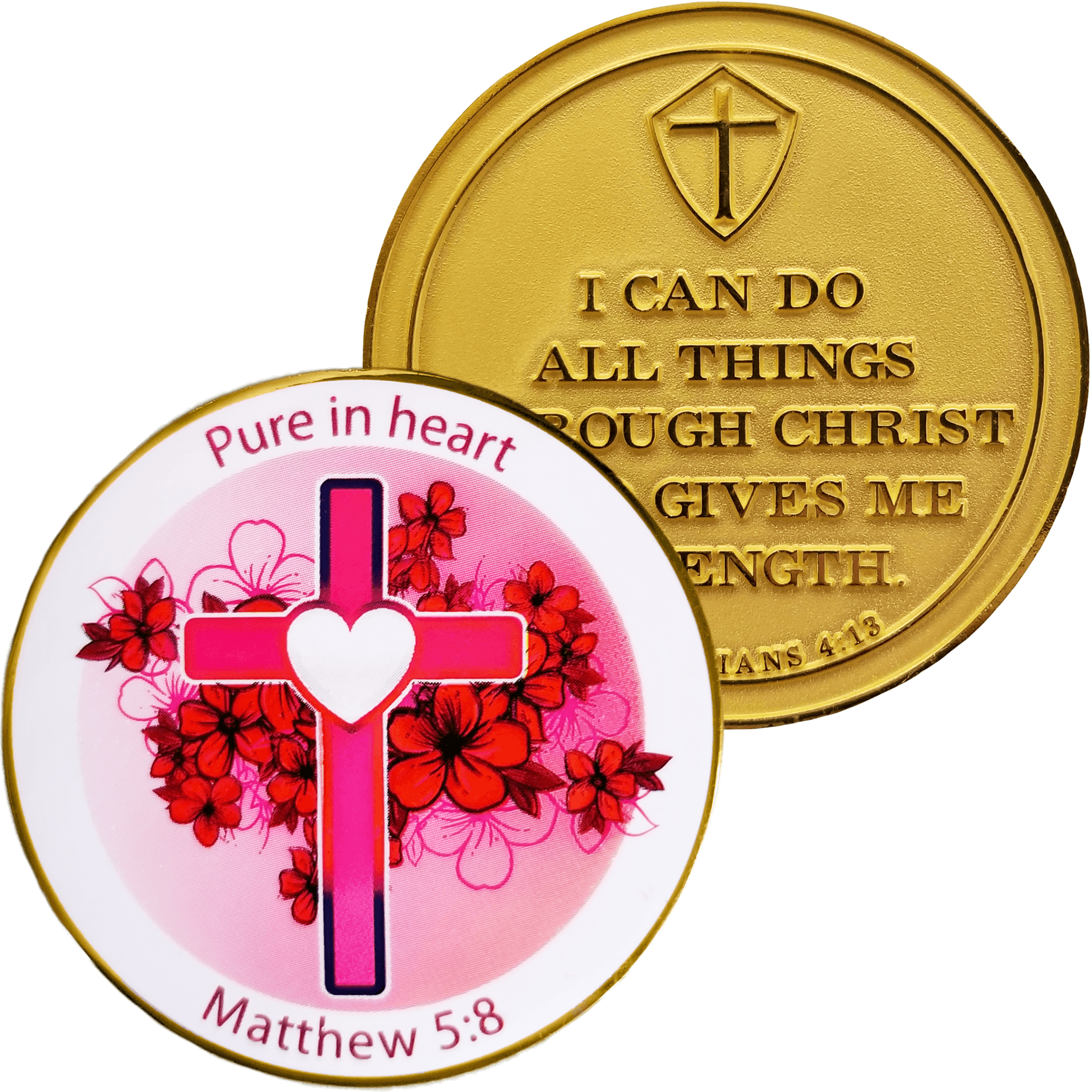"Pure in Heart" Gold Plated Challenge Coin -  Philippians 4:13