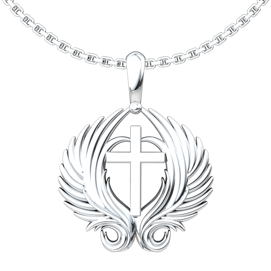 Angel Wings Cross Sterling Silver Pendant with 18 inch chain