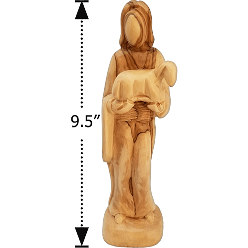 Holy Land Olive Wood Statue - Jesus the Good Shepherd, 10" dimensions