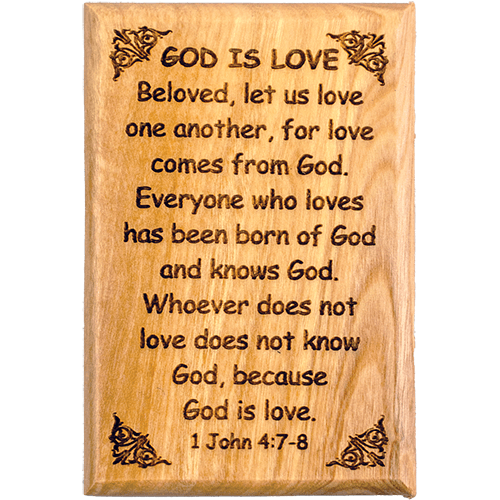 Olive Wood Bible Verse Fridge Magnets, God is Love - 1 John 4:7-8