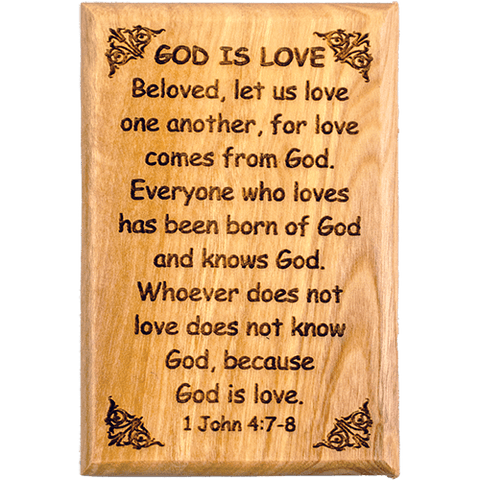 Olive Wood Bible Verse Fridge Magnets, God is Love - 1 John 4:7-8