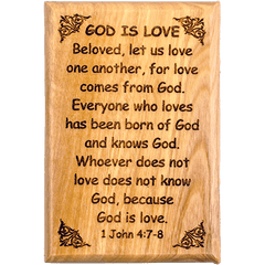 Olive Wood Bible Verse Fridge Magnets, God is Love - 1 John 4:7-8