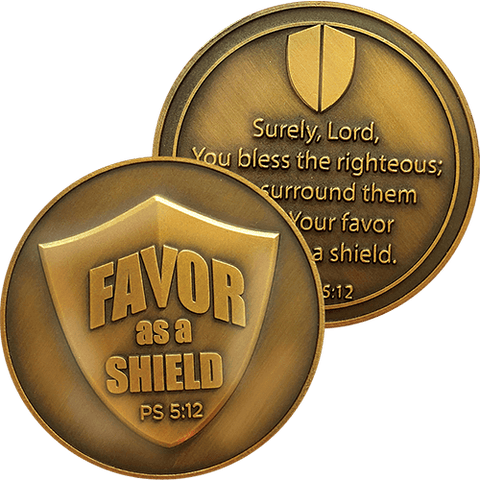 The Lord's Favor As a Shield Antique Gold Plated Challenge Coin - Psalm 5:12