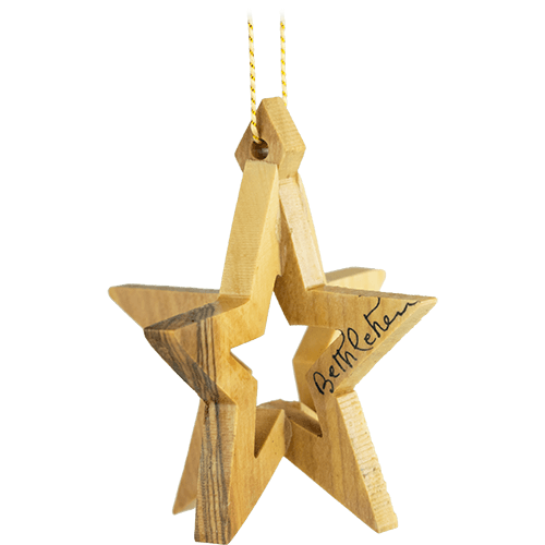 Bethlehem star 3-dimensional olive wood ornament from Israel
