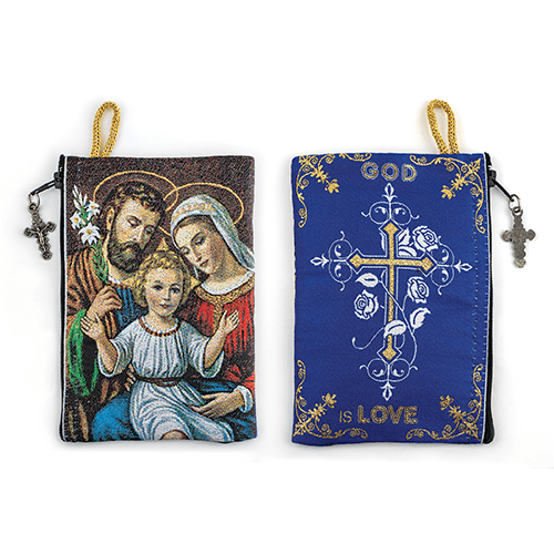 Woven Tapestry Rosary Pouch, Jewelry & Coin Purse - Holy Family & God is Love,