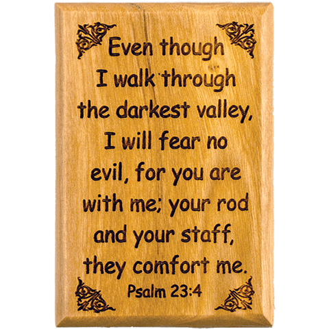 Olive Wood Bible Verse Fridge Magnets, Fear no Evil - Psalm 23:4