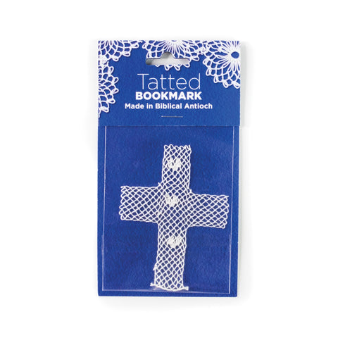 Handmade Tatted Lace Cross Bookmark – White