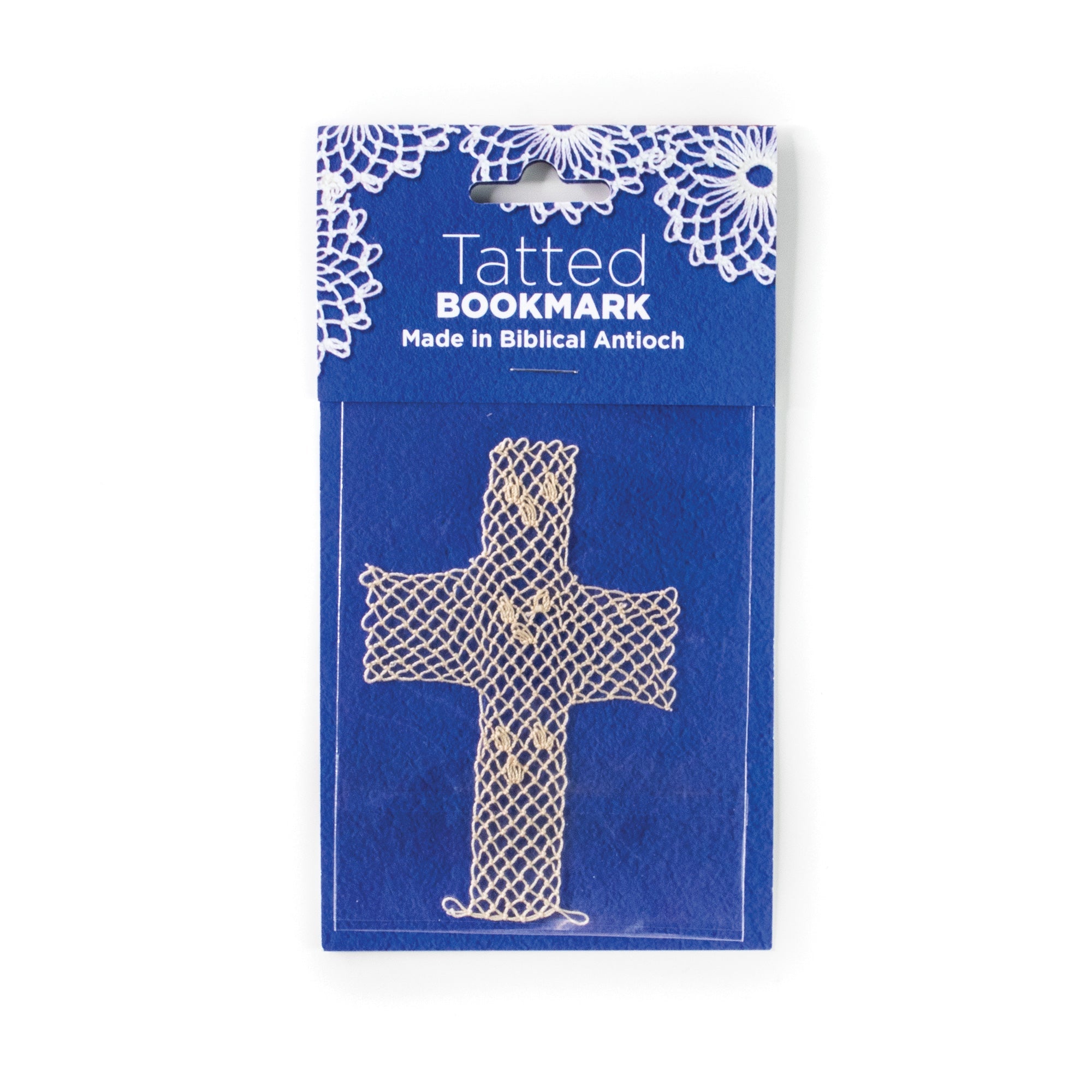 Handmade Tatted Lace Cross Bookmark – Beige