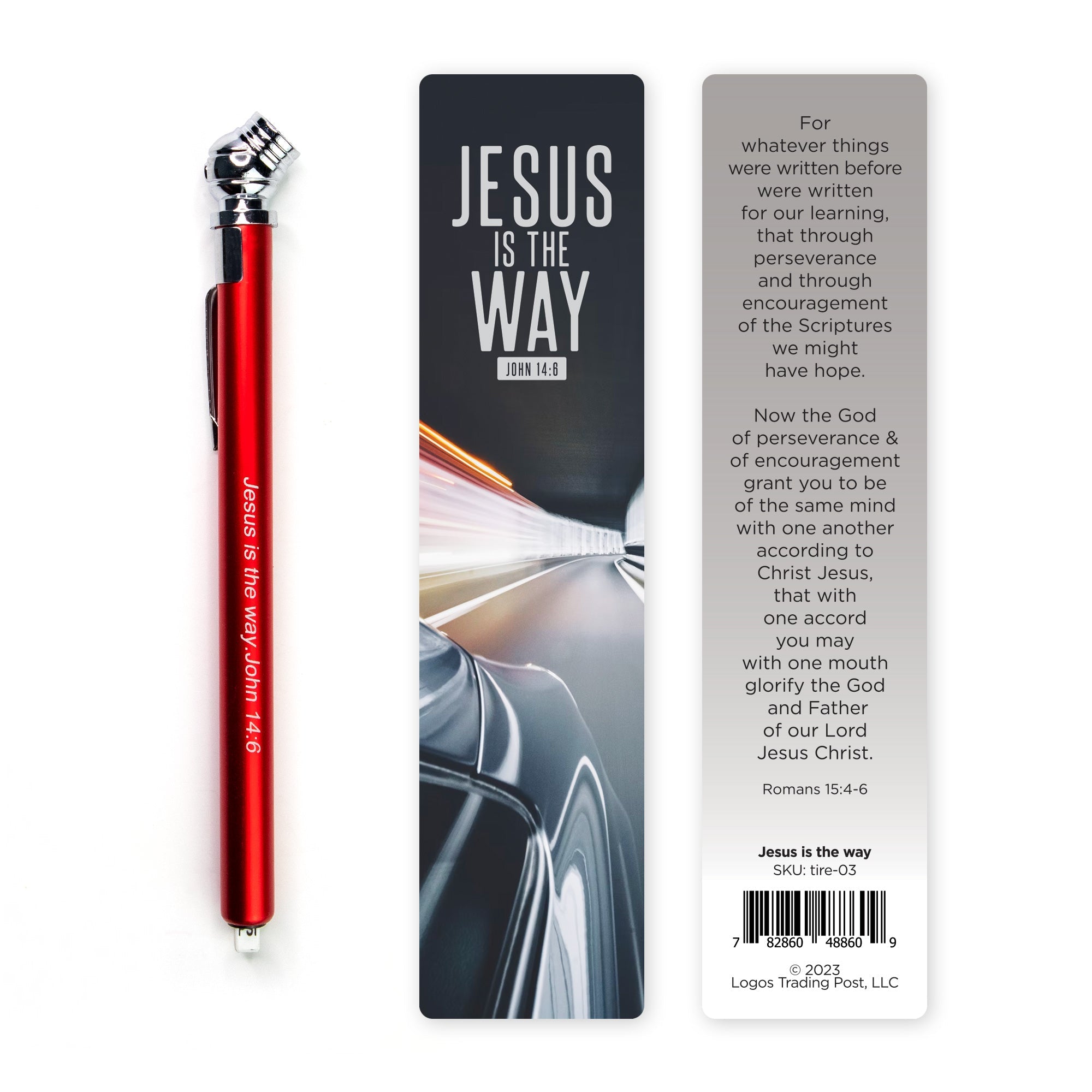 Jesus is the Way Tire Pressure Gauge with Bookmark - Red