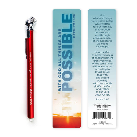 With God All Things are Possible Tire Pressure Gauge with Bookmark - Red